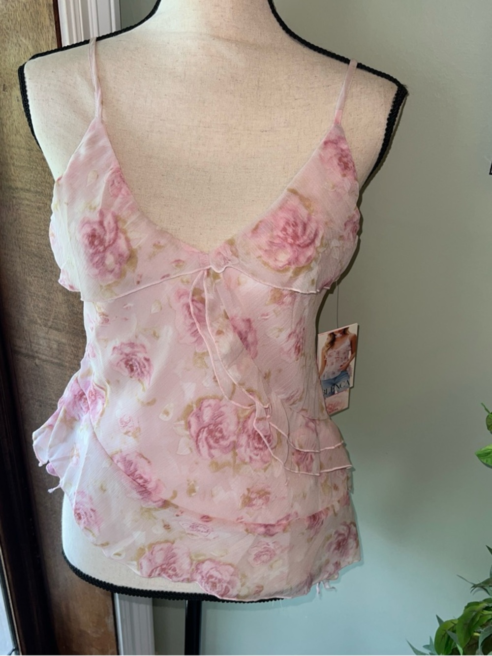 Blenca Pink Floral Ruffle Camisole